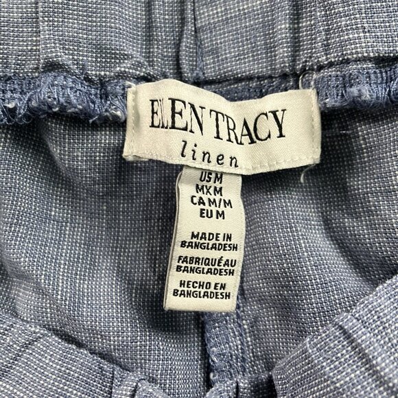 Ellen Tracy Linen Capri Pants Womens M Cropped Summer Coastal Boho Blue - Picture 5 of 9